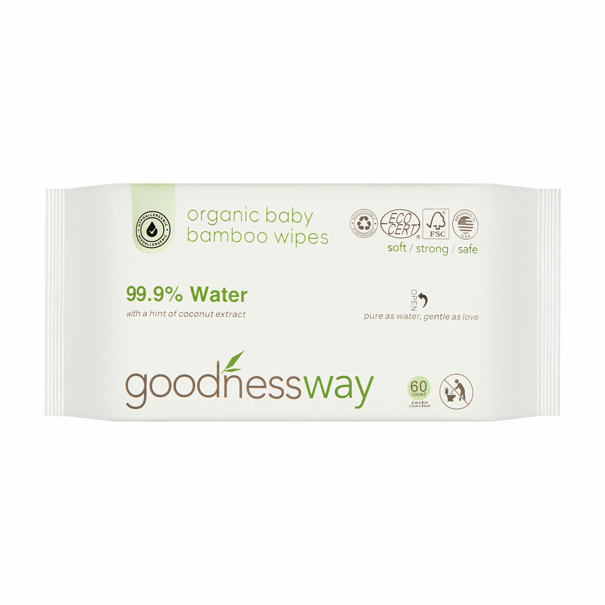 GoodnessWay Organic Bamboo Wipes, 3-Pack